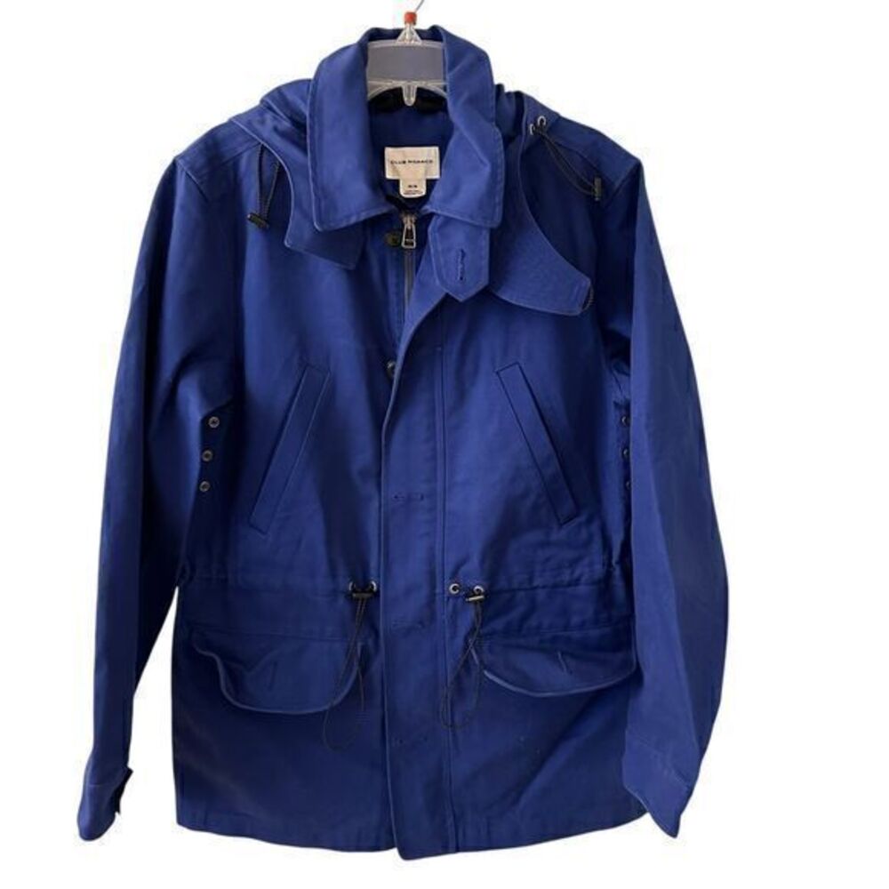 Club Monaco Royal Blue Fill Zip Bottom‎ Pockets Hooded Canvas Parka Coat Size M